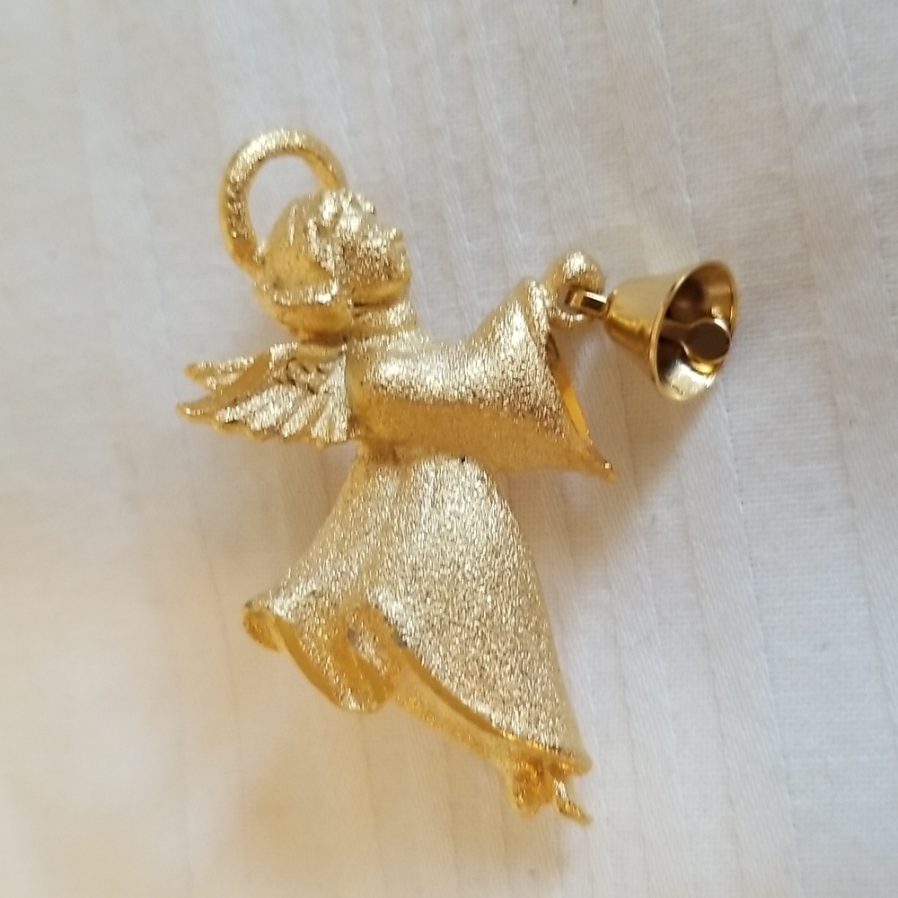 Vintage Gold Angel Bell Brooch USA